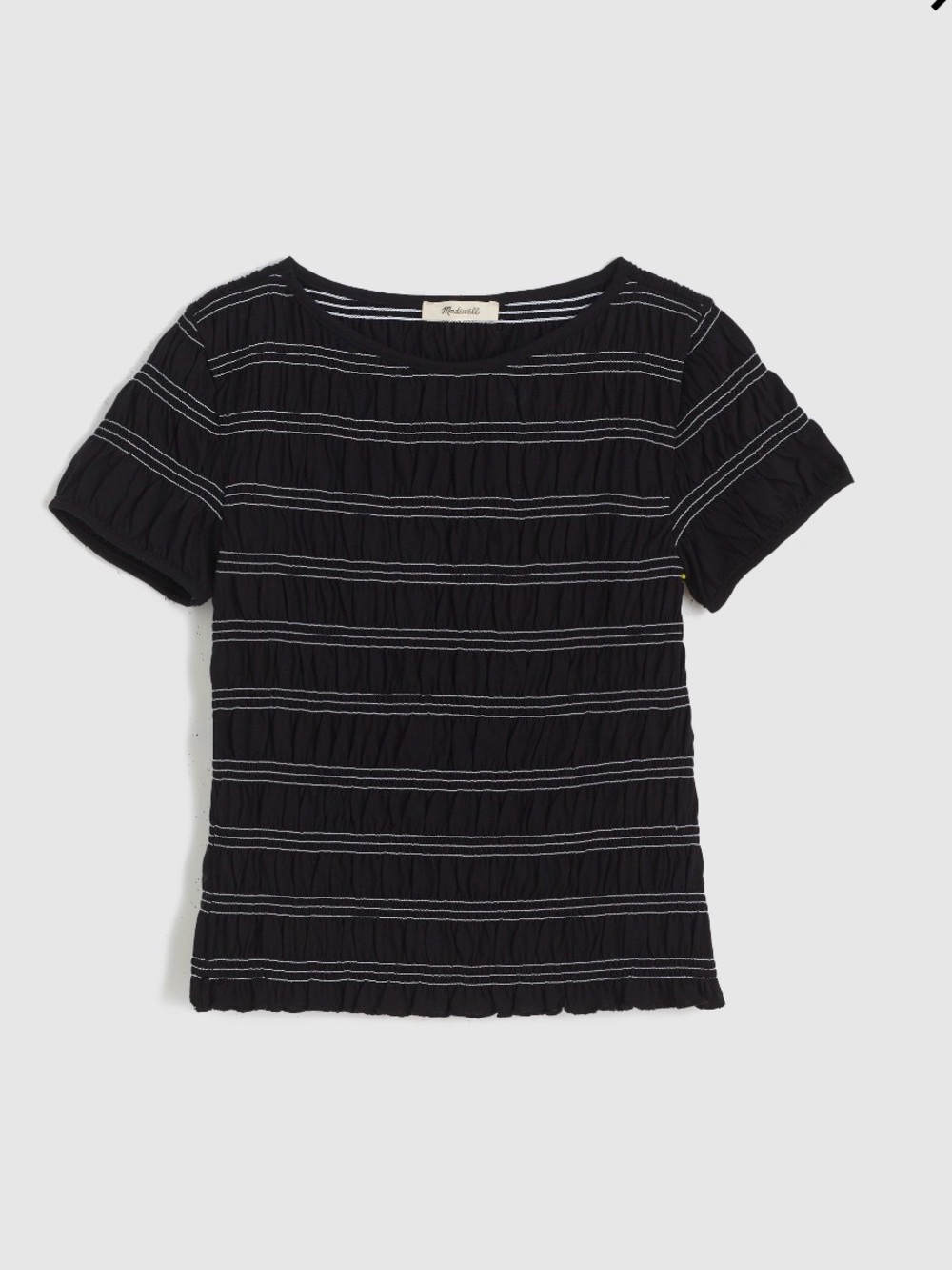 Madewell Black Short-Sleeve Ruched Stripe Tee